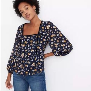 Madewell square neck top with velvet accent